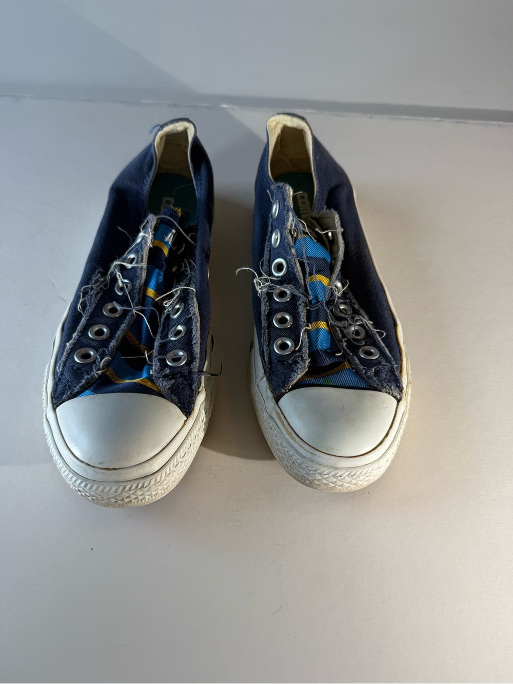 Converse All Star Double Tongue Low Top Navy Blue Women’s 7 Distressed